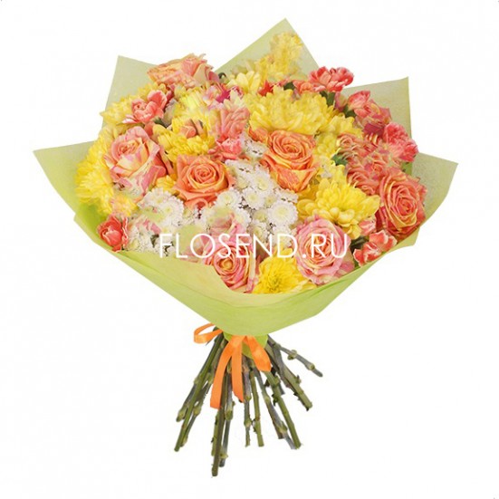 Букет из желтых хризантем и роз - фото 4